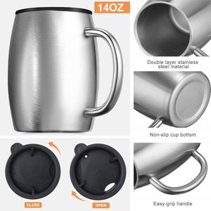 Custom logo 14oz Cold Drinks <b>Coffee</b> Cups With Spill Resistant Lid Strong Handle Stainless Steel Insulated Travel <b>Coffee</b> Mugs - Product Image 3