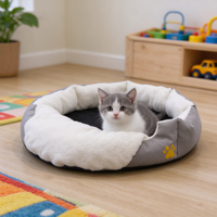 Lit rond confortable pour chat, lit pour animaux de compagnie doux et lavable avec motif de patte pour chats et petits chiens