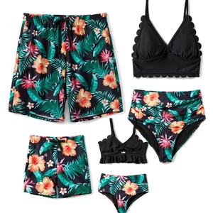 Traje de Baño Personalizado con Estampado Tie-Dye, Traje de Baño de Lujo para Fitness Familiar, Bikini de Una Pieza con Cuello en V, Conjunto de 4 Piezas para Mujer - Product Image 3