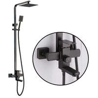 Ensemble de mitigeur de douche pour salle de bain KOEN KESS-11 à poignée unique, noir mat, avec fonction pause, jet doux et barre coulissante en acier inoxydable