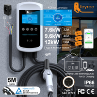 Station de recharge rapide Feyree Type 1 12 kW 50 A pour véhicules électriques avec fonction carte RFID, écran LCD 4,3 pouces et contrôle Wi-Fi