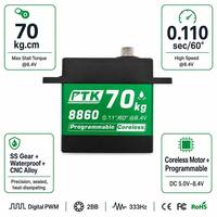 Servo Digital Impermeable PTK 8860 MG-D 80g con Engranaje de Acero Inoxidable, Motor sin Núcleo, 70kg, 0.110s, Programable para Coche RC de Ala Fija