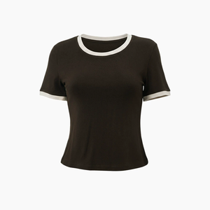 Top Corto Estivo da <span class=keywords><strong>Donna</strong></span> in Maglia con Spalle Scoperte, Tinta <span class=keywords><strong>Marrone</strong></span> - Product Image 3
