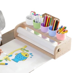 Juego de soporte de dibujo de madera para niños con rollos de dibujo, papel y soporte para bolígrafos para dibujar, ideal para niños y niñas. - Product Image 5