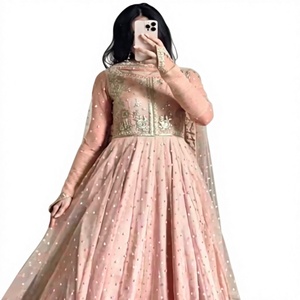 Pink Georgette Anarkali <b>Lehenga</b> Set Thread Sequence Embroidered Dupatta Traditional Wedding Party <b>Women</b> - Product Image 1