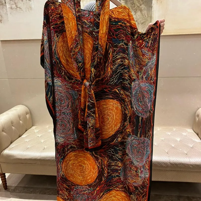 2022 silk long beachwear seaside dress kaftan plus size lady dress
