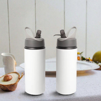 Bouteille d'eau en aluminium blanc de 600 ml, durable, pour sublimation, avec paille, unisexe, idéale pour les cadeaux d'affaires, la randonnée et les activités de plein air