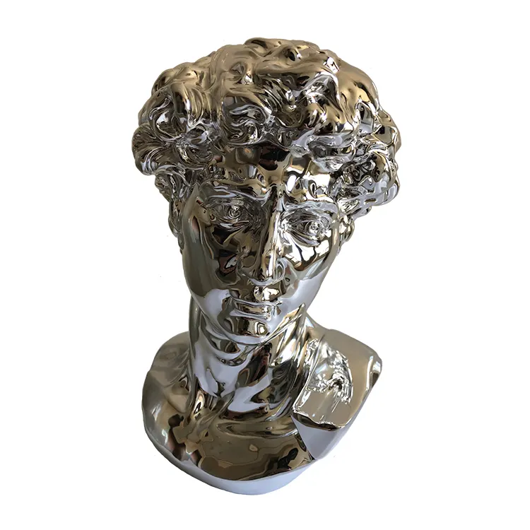 Gümüş krom kaplama reçine Escultura David büstü Heykel Buste David Heykel büstü