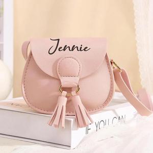 Petit sac à main pour filles avec pompon, sac bandoulière personnalisé pour enfants avec nom, mini sacs à bandoulière à sangle réglable - Product Image 3