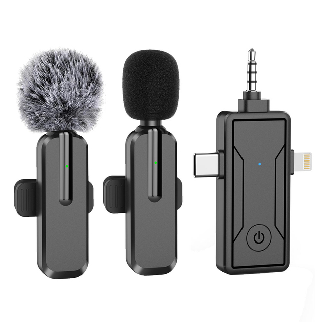 K15 Wireless Lavalier Microphone for iPhone Android Camera,3-in-1 Mini Microphone 2.4G Ultra-Low Delay for Video Recording/Vlog