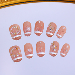 Vente en gros de faux ongles faits main de luxe en acrylique, couvrance totale 3D, courts forme cercueil, French manucure étoilée, haute qualité, approvisionnement en gros - Product Image 3