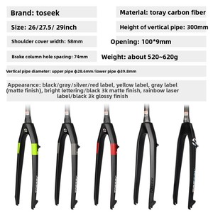 Fourche avant TOSEEK entièrement en carbone, fourche rigide, frein à disque, 26/27,5/29 pouces, <span class=keywords><strong>tube</strong></span> de direction conique, vélo de montagne, libération rapide, sans <span class=keywords><strong>suspension</strong></span> - Product Image 2