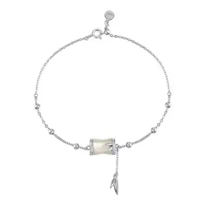 Elegance S925 Silver Rhodium 22k Gold Plated Beaded Link Chain Hetian Jade Bamboo Pendant Fine Fashion Jewelry Bracelets