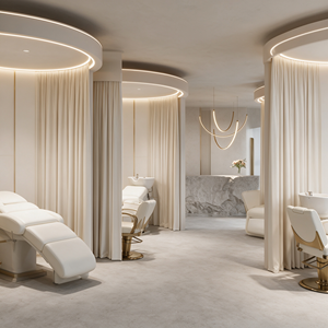 Muebles Completos para Salón de Belleza con Renderizado 3D Personalizado, Muebles Modernos de Estilo Minimalista Crema para Recepción y Sala de Espera de Spa - Product Image 6