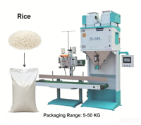 Máquina Ensacadora Electrónica Semiautomática de Alta Velocidad DCS-50FB3, 5-50 kg, con Cinta Transportadora Inteligente y Memoria para Envasado de Bolsas de Alimentos
