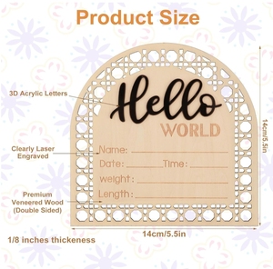 Pancarte de Crèche Annonce de <span class=keywords><strong>Naissance</strong></span> en Bois « Hello World » Jalon de <span class=keywords><strong>Naissance</strong></span> Décoration pour Bébé - Product Image 3