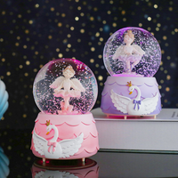 Kotak Musik Bola Salju Resin Balerina Lukisan Tangan Ramah Lingkungan dengan Lampu, Swan Lake, Hadiah Resital Balet untuk Anak Perempuan