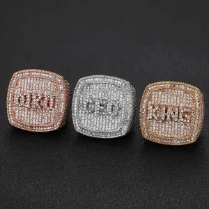 New Design Hip Hop Alphabet Letter 925 silver ring Bling Diamonds Finger King Ring For Men
