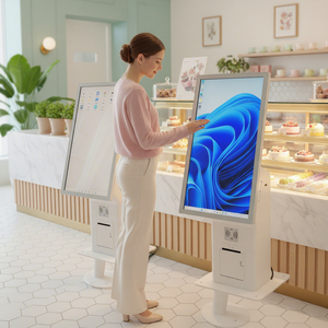Kiosque tactile personnalisé en usine 21,5/27 pouces avec lecteur de codes-barres, fonctions de <span class=keywords><strong>paiement</strong></span> en libre-service et de blanchisserie, technologie tactile capacitive, sur pied - Product Image 1