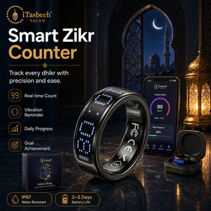 Anillo Inteligente iTasbeeh Salam Musulmán con Contador de Zikr, Soporte para Oración, Dirección Qibla, Seguimiento de Bienestar y Caja de Regalo - Product Image 1