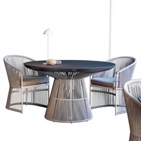 Ensemble de meubles de jardin en métal pour villa moderne minimaliste, table et chaises pour repas de loisirs en plein air