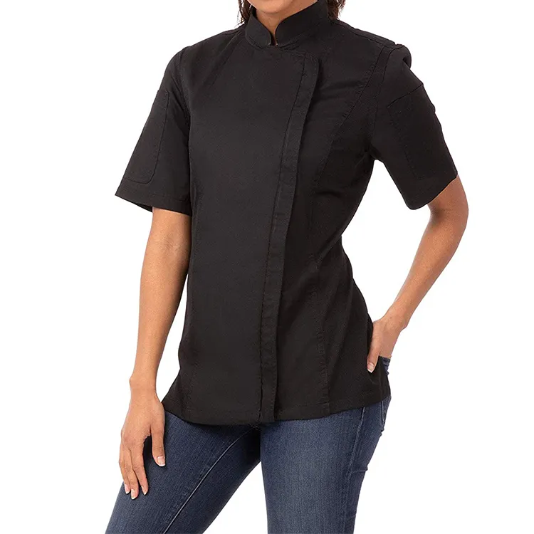 Chef Uniform Restaurant Bar kitchen Uniforms short sleeve with zip for women Chef Jacket Chef shirt