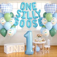 Lot de 46 pièces bleu rose pour fête de révélation du sexe, comprenant un ensemble de ballons lettres « Silly Goose » pour la décoration de la fête du 1er anniversaire de bébé