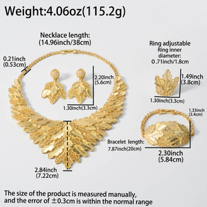 Ensemble de bijoux fantaisie plaqué or 18 carats en cuivre avec zircon, collier, bracelet, bague et boucles d'oreilles - Product Image 6