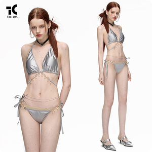 Hot 2024 New Fashion Bikini Trajes <span class=keywords><strong>de</strong></span> baño <span class=keywords><strong>de</strong></span> lujo Triángulo sensible a la luz Bikini Jewelry Falda Conjuntos Sweet Spicy Girl Beach Wear - Product Image 1