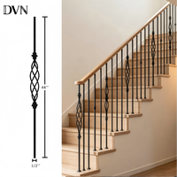Balustre d'escalier en fer forgé creux carré noir thermolaqué DVN Home Decorative 1/2'' * 44'' avec deux nœuds et un panier