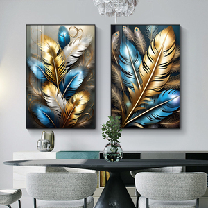 مجموعة فاخرة من 3 قطع عالية الجودة من لوحات جدارية بطباعة الفراشات الذهبية على البورسلين الكريستالي لتزيين غرفة المعيشة - Product Image 2