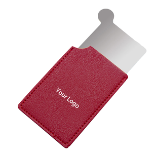 Personalized Red Pu Leather Pocket <b>Mirror</b> With Custom Logo Single Side Stainless Steel Handheld Makeup <b>Mirror</b> - Product Image 1