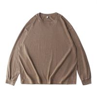 T-shirt en coton épais à col rond, manches longues, coupe ample, style rétro délavé, avec logo personnalisé, grande taille, épaules tombantes, imprimé