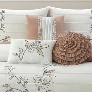 Ensemble de lit dans un sac de couette <span class=keywords><strong>7</strong></span> pièces ensemble de literie en microfibre à broderie florale pour toutes les saisons avec couette drap de lit taie d'oreiller - Product Image 3