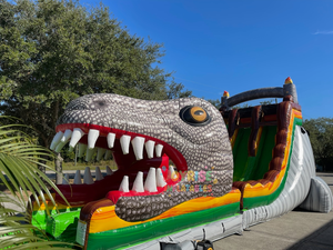 Динозавр тематический Юрский Т-Рекс двухполосная надувная водная горка Коммерческая надувная горка для продажи - Product Image 4