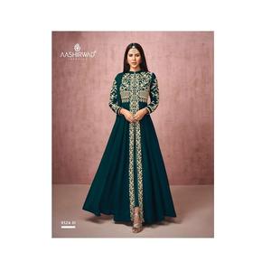Robe longue Anarkali de créateur indien pakistanais Salwar Kameez en soie Georgette brodée pour les fêtes de mariage des adultes en gros - Product Image 6