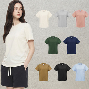 T-<span class=keywords><strong>shirt</strong></span> <span class=keywords><strong>femme</strong></span> en coton slub à épaules droites, sensation rafraîchissante, respirant, doux pour la peau, amincissant, couleur unie, <span class=keywords><strong>col</strong></span> <span class=keywords><strong>rond</strong></span>, coupe ample - Product Image 2