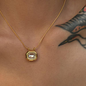 Collana con Pendente in Zircone Personalizzata, Gioielli in Acciaio Inossidabile Placcato Oro per Donne, Colliers Bijoux Collares Joyas Colar Joias - Product Image 1