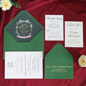 新着グリーン活版デボス手作りコットンペーパーカスタム結婚式招待カード結婚式結婚 - Product Image 5