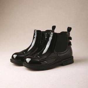 Stivaletti Chelsea da ragazza con dettagli brogue, cerniera laterale, scarpe invernali calde, suola in gomma, taglie 31-38, fornitura all'ingrosso OEM ODM - Product Image 1