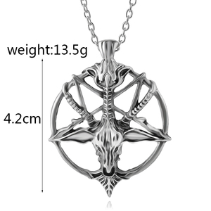 Collar con colgante <span class=keywords><strong>de</strong></span> cabeza <span class=keywords><strong>de</strong></span> <span class=keywords><strong>cabra</strong></span> y calavera <span class=keywords><strong>de</strong></span> Dios, pentagrama <span class=keywords><strong>de</strong></span> moda, collar <span class=keywords><strong>de</strong></span> Metal plateado Vintage/negro con pistola - Product Image 2