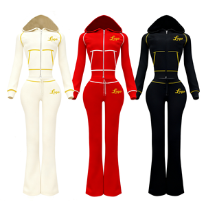 <span class=keywords><strong>Set</strong></span> in Maglia a Nido d'Ape Personalizzato per <span class=keywords><strong>Donna</strong></span>, Tuta Sportiva con Maniche Lunghe, Felpa con Zip e Pantaloni a Gamba Larga, Completo Due Pezzi per il Tempo Libero - Product Image 2