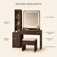 Coiffeuse moderne personnalisée avec miroir LED, tiroirs et armoire de rangement - Meuble de chambre en bois