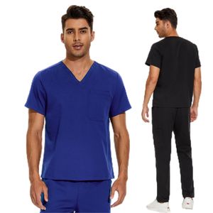42019 Pantalones rectos de tela elástica de envío rápido uniformes médicos Unisex uniformes médicos masculinos uniformes hombres Scrubs Top cuello en V - Product Image 4