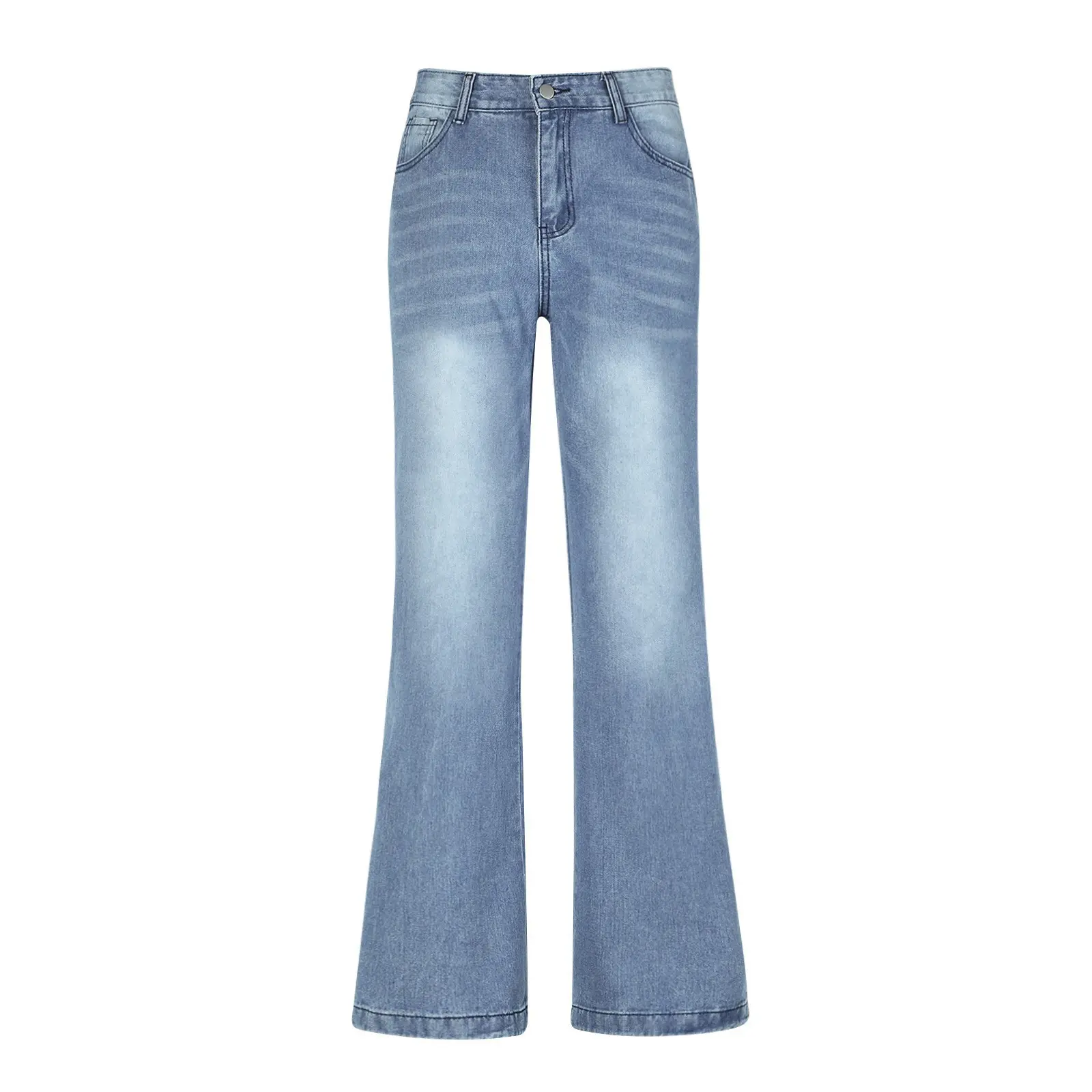 بنطلون جينز نسائي واسع الساق سروال جينز نسائي فضفاض متوسط الخصر سروال جينز نسائي بساق قصيرة مستقيم