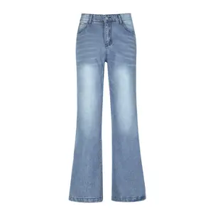 רחב-רגל ג 'ינס נשים של אמצע המותניים ג' ינס רופף קטן וילון ישר לשטוף מכנסיים נשים ג 'ינס