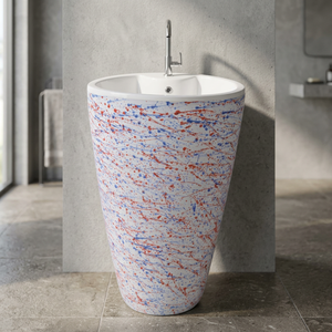 Lavabo de salle de bain autoportant rond en céramique de granit couleur chocolat clair sur piédestal pour usage commercial - Product Image 2