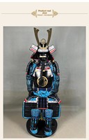 Armure de samouraï japonaise Yoroi faite à la main, bleu-noir, tenue de samouraï portable avec casque Kabuto pour cosplay, exposition muséale et collection