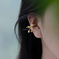 Rosaeflora "Blumen- und Vogelmotiv" Ohrklemme Ohrringe ohne Piercing Echtes 925er Sterlingsilber Feiner Schmuck Neutrale Accessoires