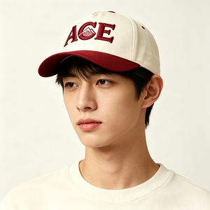 Two Tone Cream Burgundy 5-Panel Baseball <b>Cap</b> ACE <b>Mountain</b> Embroidery Canvas Structured Baseball Hat Adjustable Unisex Casual <b>Cap</b> - Product Image 1